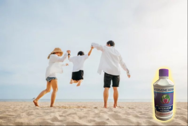 Happy, healthy family outdoors, benefiting from Intervene Herbal