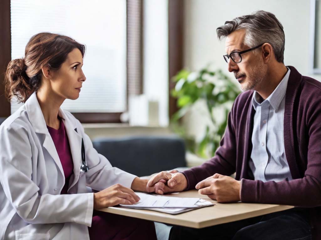 Doctor consulting with a patient about cancer symptoms